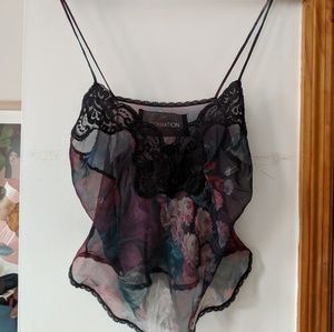 Reformation sheer floral cami with lace 0